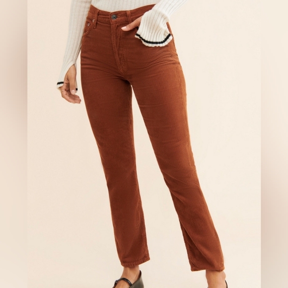 AGOLDE Riley Long High Rise Straight Brown Corduroy Pants Size 25 - Picture 2 of 8